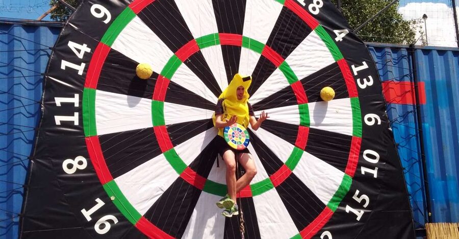 Prague: Giant Football Darts Game with Round of Beers & BBQ - One hour of football darts