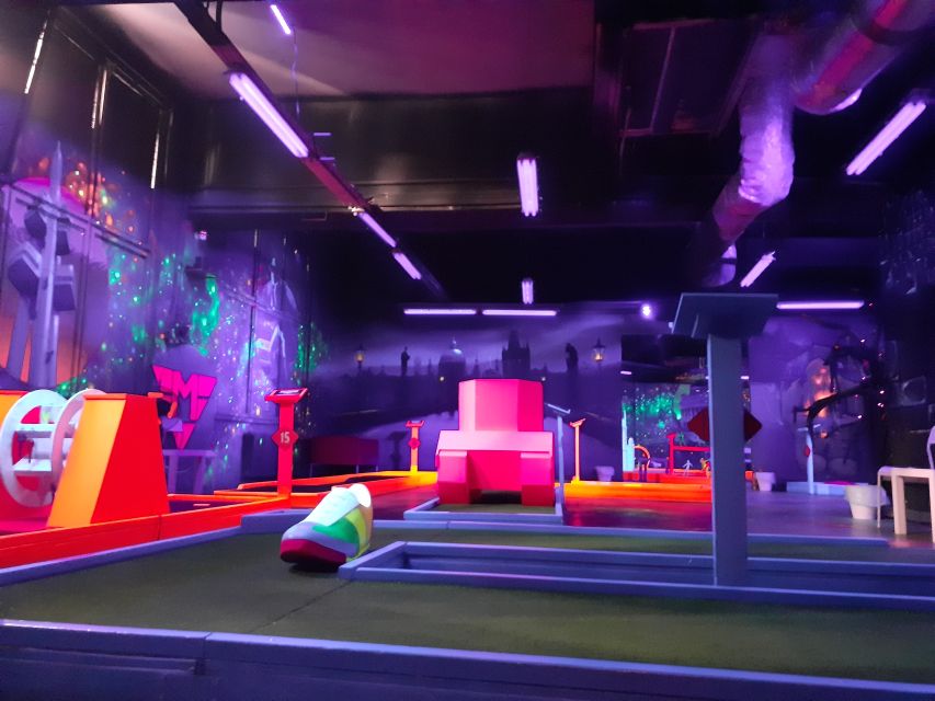 Prague: Glow Golf Mini Golf Game by UV Light - Jenga, Pukec, and waiting-time insurance