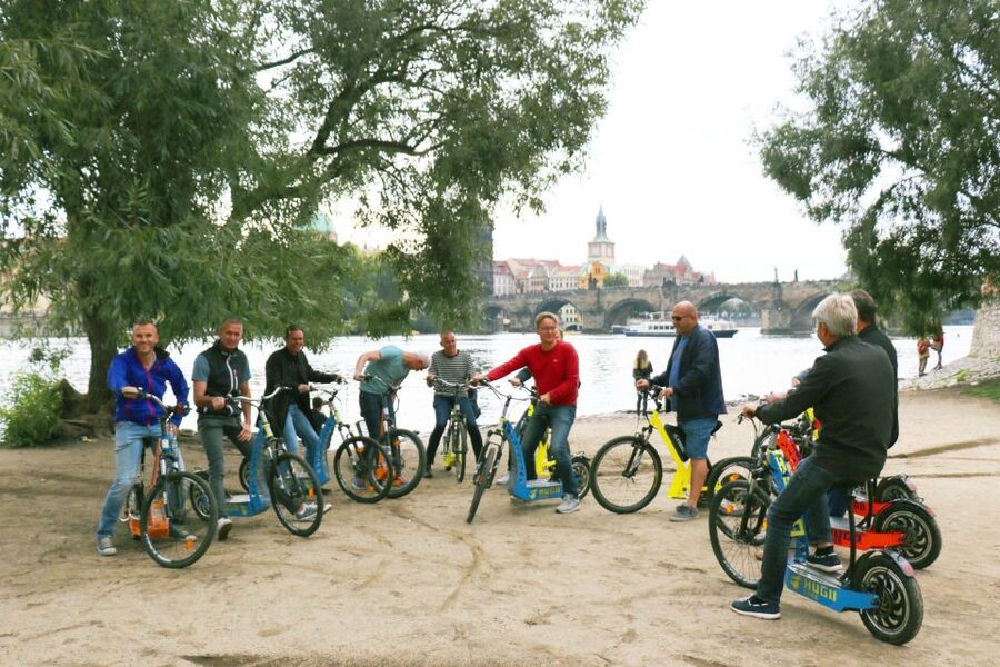 Prague: Grand Segway and eScooter Live Guided City Tour - St. Norbert Church, the stadium, and Müller Villa