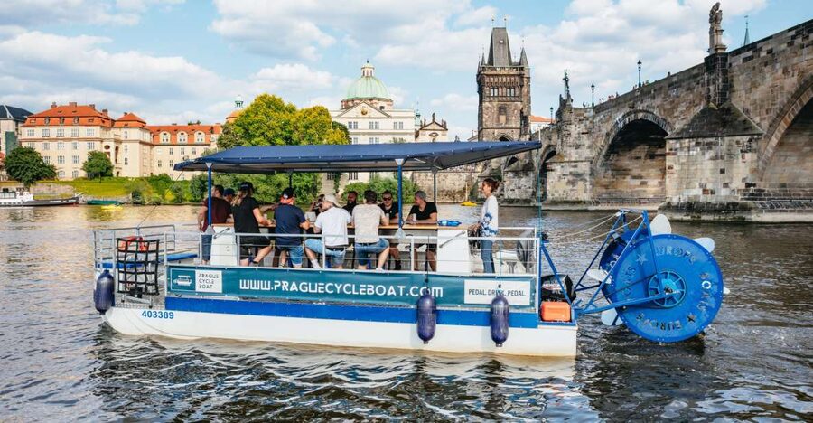 Prague: Swimming Beer Bike on A Cycle Boat - From the National Theater toward the old city