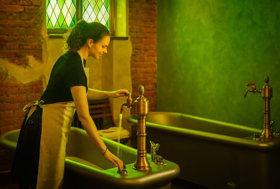 Prague: The Largest Beer SPA with Unlimited Beer Consumption - Resting beside the salt fountain