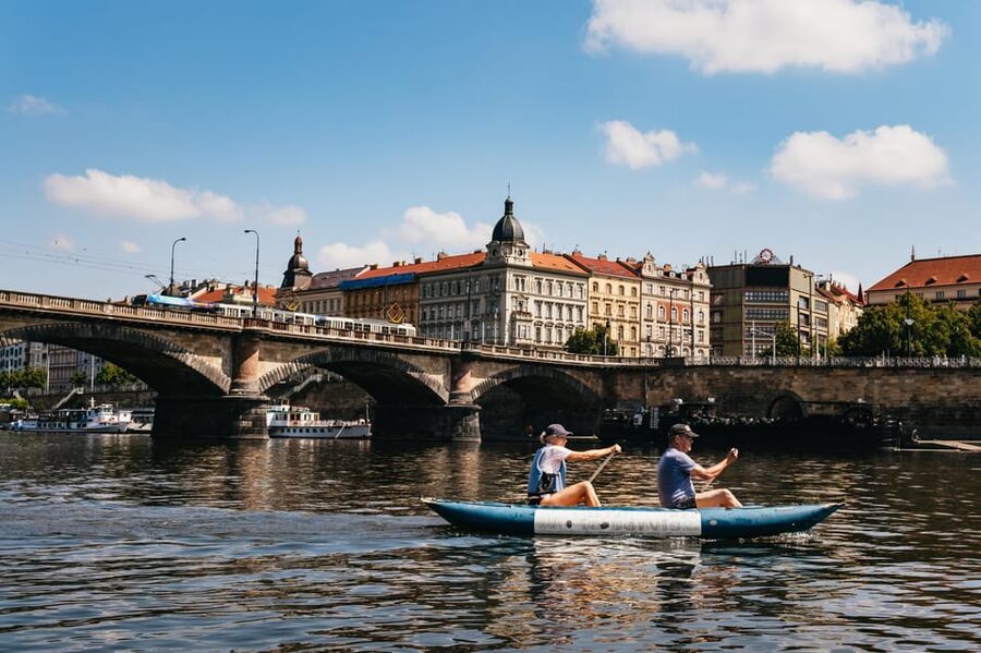 Prague: Vltava River Guided Canoeing Tour - The city seen from the river